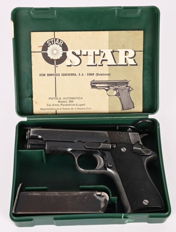 STAR BONIFACIO MODEL BM 9MM SEMI AUTO PISTOL: SERIAL NUMBER: SBM108365. BARREL: 3 3/4". CALIBER: 9MM. MANUFACTURED: 1976. Imported by CIA, these pistols were made between 1972 and 1992 by Star Bonifacio Echeverria, S.A. in Spain. They were