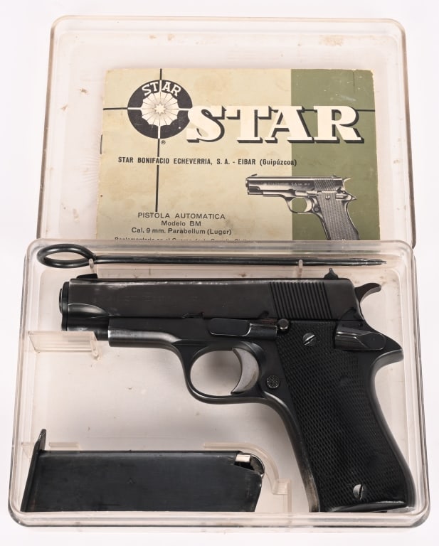 STAR BONIFACIO MODEL BM 9MM SEMI AUTO PISTOL: SERIAL NUMBER: SBM104919. BARREL: 3 3/4". CALIBER: 9MM. MANUFACTURED: 1978. Imported by CIA, these pistols were made between 1972 and 1992 by Star Bonifacio Echeverria, S.A. in Spain. They were