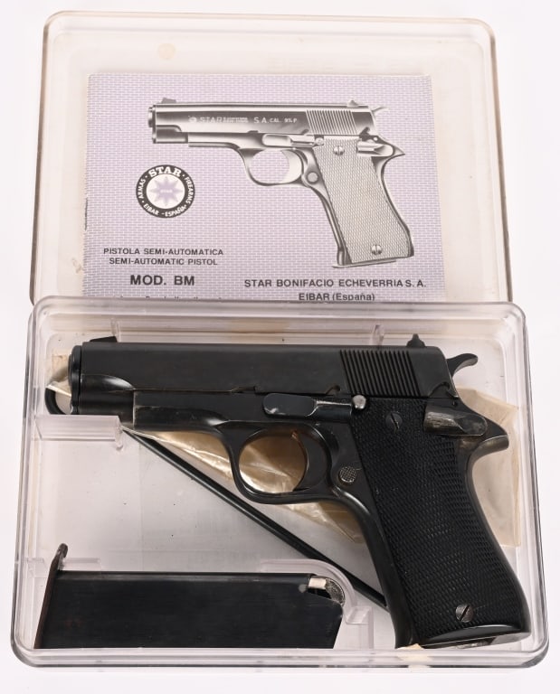 STAR BONIFACIO MODEL BM 9MM SEMI AUTO PISTOL: SERIAL NUMBER: SBM113668. BARREL: 3 3/4". CALIBER: 9MM. MANUFACTURED: 1978. Imported by CIA, these pistols were made between 1972 and 1992 by Star Bonifacio Echeverria, S.A. in Spain. They were