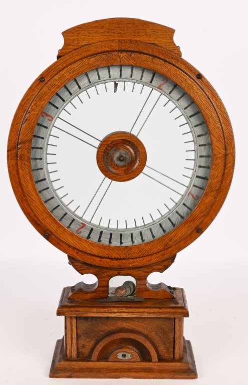 DECATURE MGF FAIREST WHEEL TRADE STIMULATOR: Wonderful original Decature Manufacturing Fairest Wheel Trade Stimulator. Great design inspired from the Ferris Wheel at the 1893 Columbian Exposition. Beautiful oak case with glass. Working