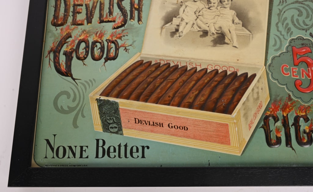 DEVILISH GOOD 5c CIGARS EMBOSSED TIN SIGN - 3