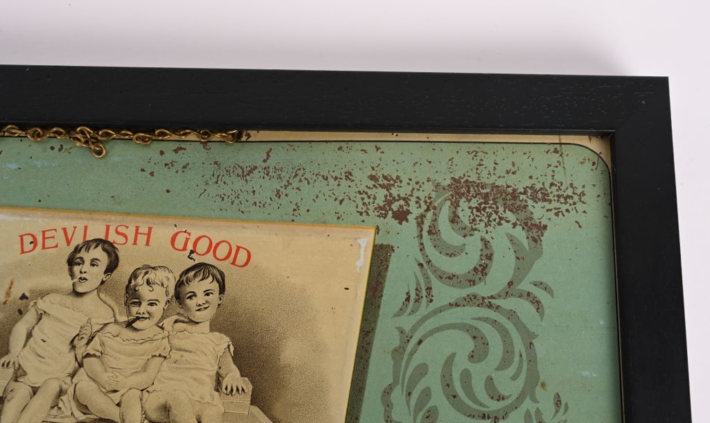DEVILISH GOOD 5c CIGARS EMBOSSED TIN SIGN - 5