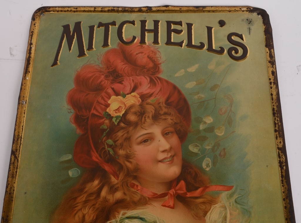 MITCHELL'S CIGARETTES EMBOSSED TIN SIGN - 2