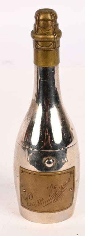 FIGURAL CHAMPAGNE LIGHTER & MATCH HOLDER: Nice figural Champagne Bottle Lighter Match Holder. All original 7" Excellent Provenance: Rick Frink Collection