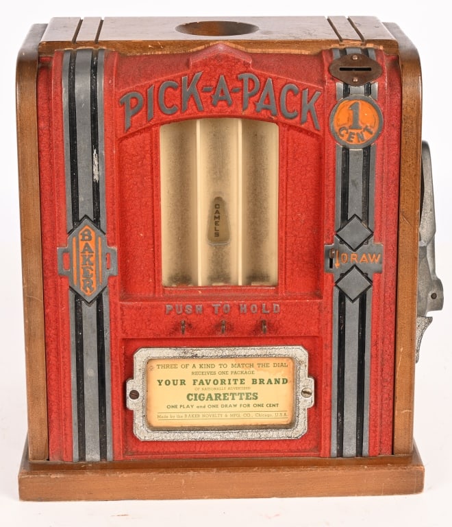 BAKER PICK-A-PACK DICE TRADE STIMULATOR: Very nice Baker Pick-A-Pack Dice Trade Stimulator. Nice clean condition. Worked when tested. With key. 11" Excellent Provenance: Rick Frink Collection