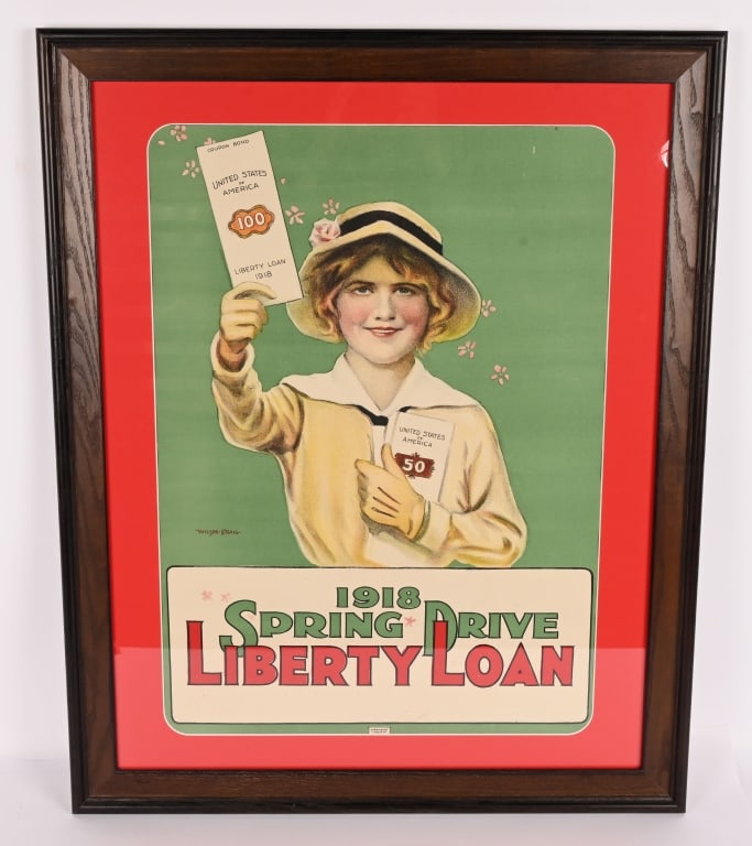 1918 LIBERTY LOAN SPRING DRIVE FRAMED POSTER: Very nice 1918 Liberty Loan Spring Drive Poster. Great colors and image. Professionally framed. 31"x25" Excellent
