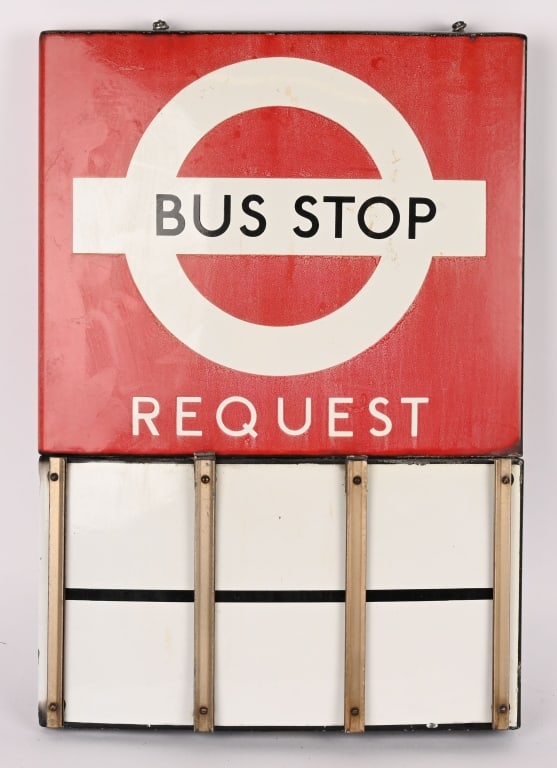BUS STOP REQUEST PORCELAIN FLANGE SIGN (1 of 6)
