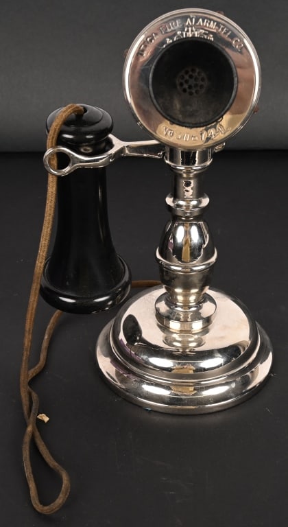 UTICA POTBELLY TELEPHONE: Scarce Utica Fire Alarm Telephone Company Potbelly Phone. Marked faceplate. OST receiver. Refinished nickel. Excellent