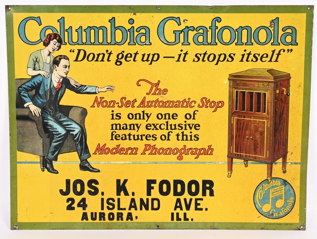 COLUMBIA GRAFONOLA TIN SIGN: Columbia Grafonola tin Sign. All original with nice graphics and colors. Nice condition. 23 1/2"x18" Excellent
