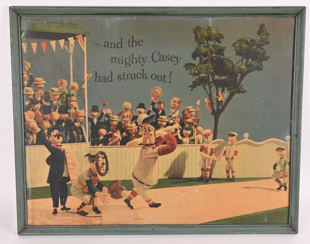 BLATZ BEER CHARACTERS MIGHTY CASEY BASEBALL SIGN: Blatz Beer Characters Mighty Casey Baseball cardboard framed Sign. All original with great image and colors. 29 1/2"x23 1/2" Excellent