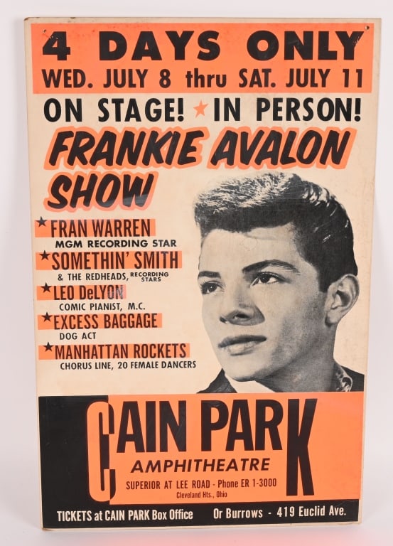 1960s FRANKIE AVALON CONCERT POSTER CLEVELAND, OH (1 of 5)