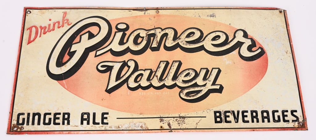 PIONEER VALLEY GINGER ALE EMBOSSED TIN SIGN (1 of 2)