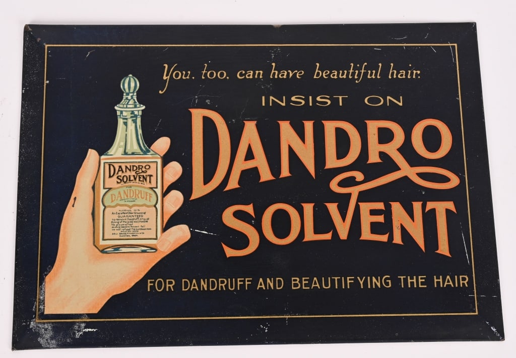 DANDRO SOLVENT TIN OVER CARDBOARD SIGN: Dandro Solvent tin over cardboard Sign. All original with nice colors. 13"x9 1/2" Excellent