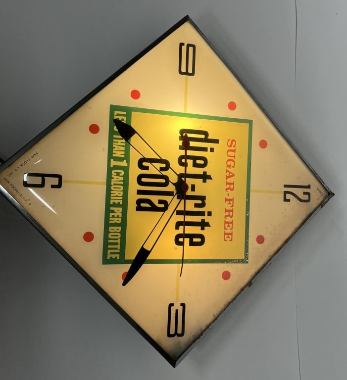 DIET-RITE COLA PAM CLOCK: Diet-Rite Cola PAM Clock. All original in great shape. Worked when tested. 15" Excellent