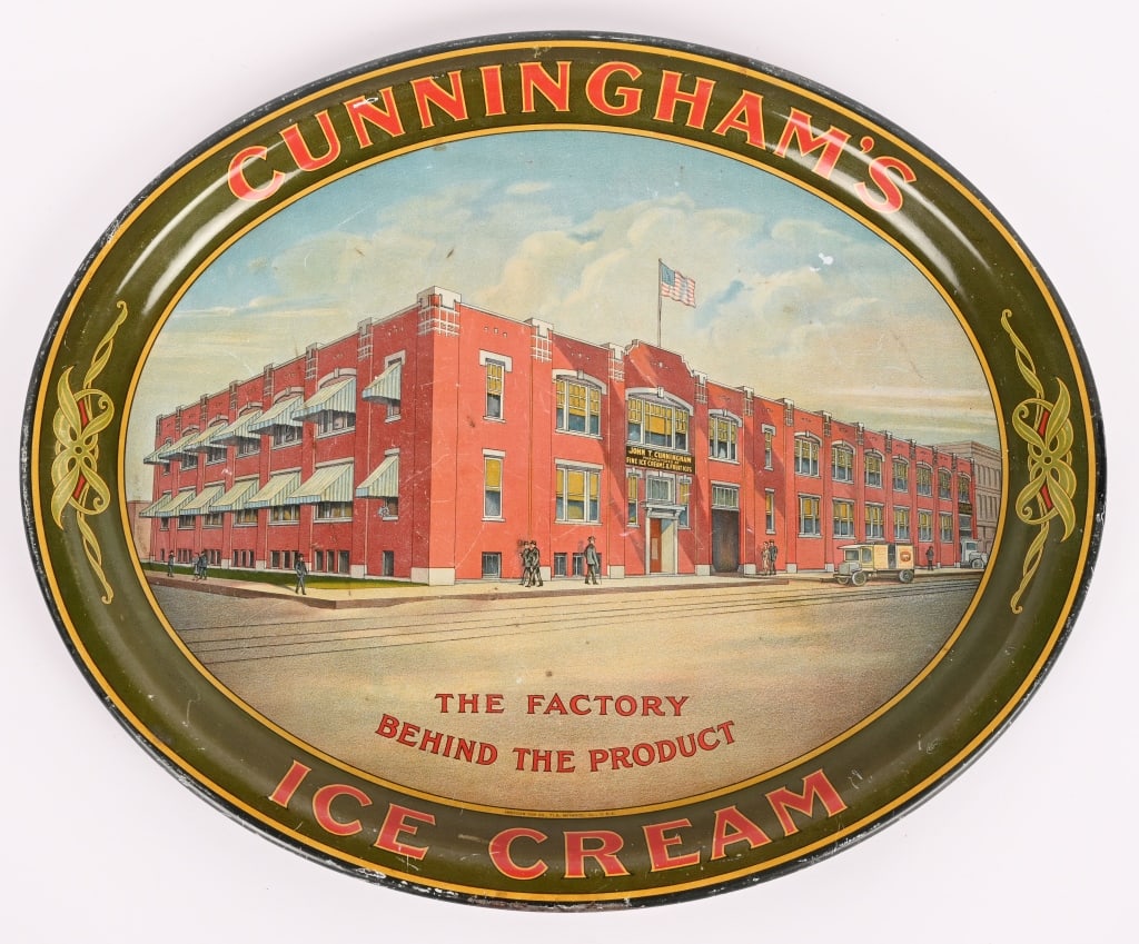 CUNNINGHAM'S ICE CREAM SERVING TRAY: Cunningham's Ice Cream Serving Tray. Great image of factory with nice colors. 16 1/2"x15" Excellent