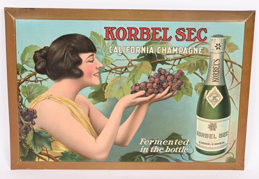 KORBEL SEC CHAMPAGNE TIN SIGN: Korbel Sec Champagne tin Sign. Great image and colors. 19"x13" Excellent
