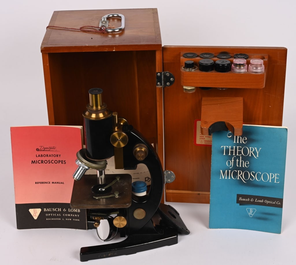 1950s BAUSCH LOMB MICROSCOPE w/ BOX (1 of 5)