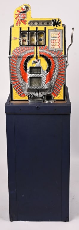 MILLS 5c WAR EAGLE SLOT MACHINE w/ STAND (1 of 7)