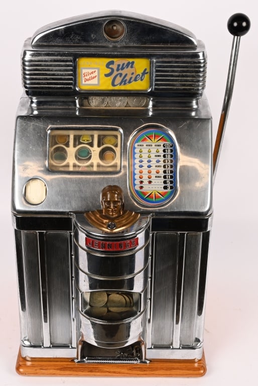 JENNINGS SILVER DOLLAR SUN CHIEF SLOT MACHINE (1 of 8)