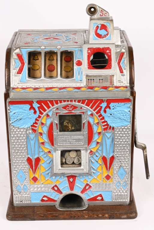 JENNINGS 5c SILENT VICTORIA PEACOCK CLOT MACHINE (1 of 7)