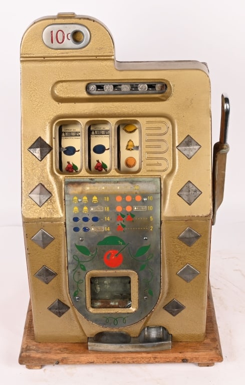 MILLS 10c DIAMOND FRONT SLOT MACHINE: Mills 10c Diamond Front Slot Machine. Nice clean original condition. Worked when tested. With key. 26" Excellent This is not a standard shippable item and will require 3rd party shipping or pickup arr