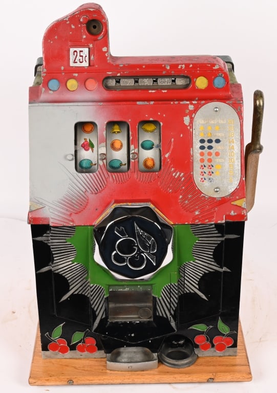 MILLS 25c BURSTING CHERRY SLOT MACHINE (1 of 7)