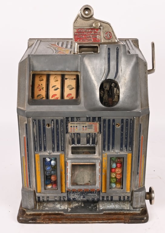 JENNINGS 1c DUCHESS VENDOR SLOT MACHINE: Jennings 1c Duchess Vendor Slot Machine. All original condition. Needs adjustment to work. Comes with key. 20" Very Good This is not a standard shippable item and will require 3rd party shipping or pi