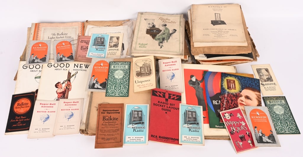 HUGE LOT OF VINTAGE RADIO EPHEMERA: Great lot includes catalogs, manuals and advertising paperwork for vintage radios. Condition varies. AS-IS