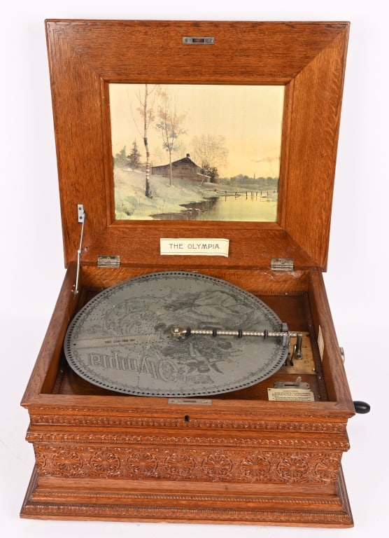 OLYMPIA 15 3/4" DISC MUSIC BOX w/ CARVED CASE (1 of 6)