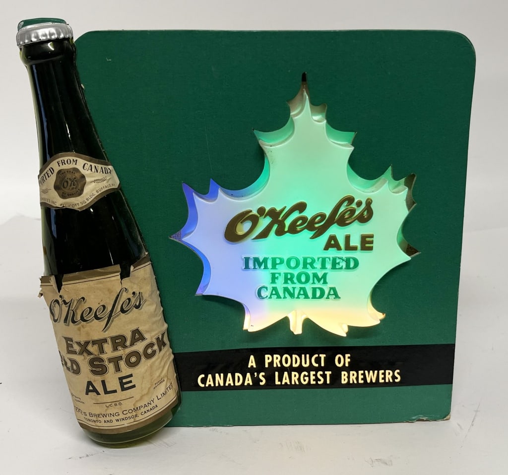 O'KEEFE'S BEER LIGHTUP BLOWMOLD DISPLAY: O'Keefe's Beer Lightup Blowmold Display. All original in nice condition. Brewed in Canada. Worked when tested. 10"x10" Excellent