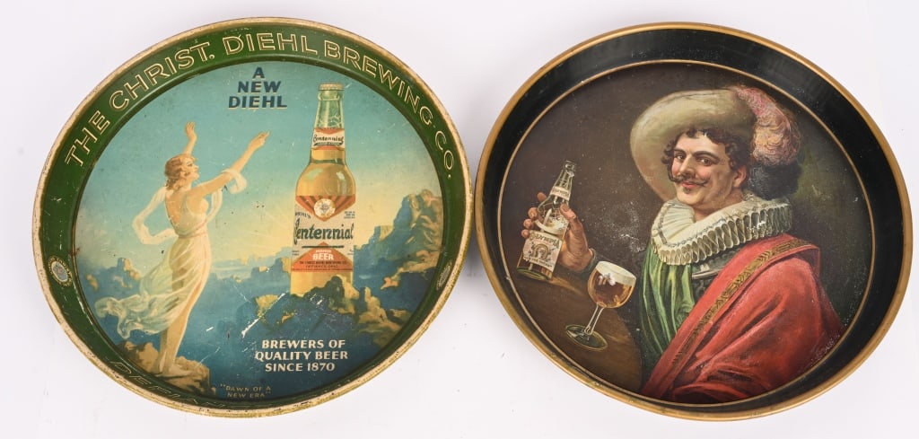 CENTENNIAL & OLYMPIA BEER TRAYS: Includes Centennial and Olympia Beer Trays. Both all original with some minor wear. 12" Excellent