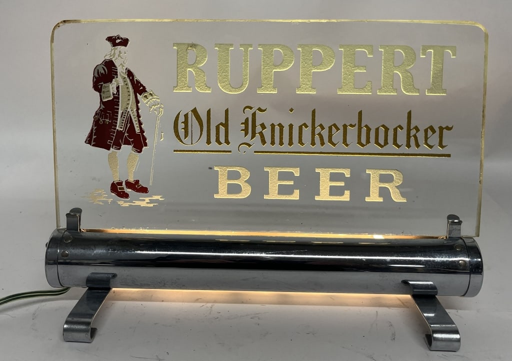 RUPPERT BEER GLASS LIGHTUP DISPLAY SIGN: Ruppert Beer Glass Lightup Display Sign. All original in clean condition. Brewed in New York, New York. Worked when tested. 13"x9" Excellent
