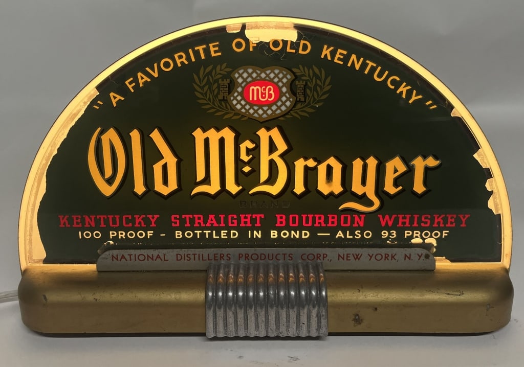 OLD McBRAYER BOURBON LIGHTED CAB STYLE SIGN (1 of 2)