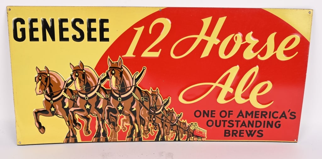 GENESEE 12 HORSE ALE EMBOSSED TIN SIGN (1 of 4)