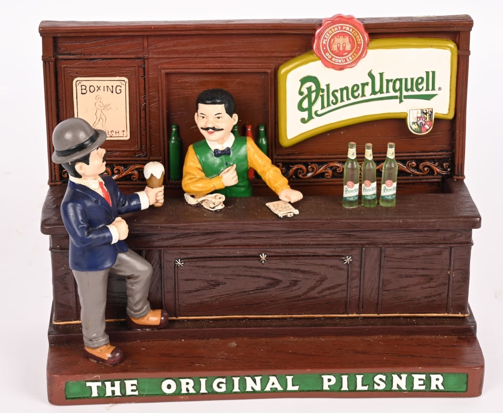 PILSNER URQUELL COMPOSITION ADVERTISING STATUE: Circa 2002 Pilsner Urquell composition Adverting Statue. Great condition. 9" Excellent