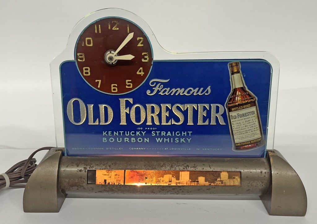 OLD FORESTER WHISKEY LIGHTED SHELF CLOCK (1 of 2)