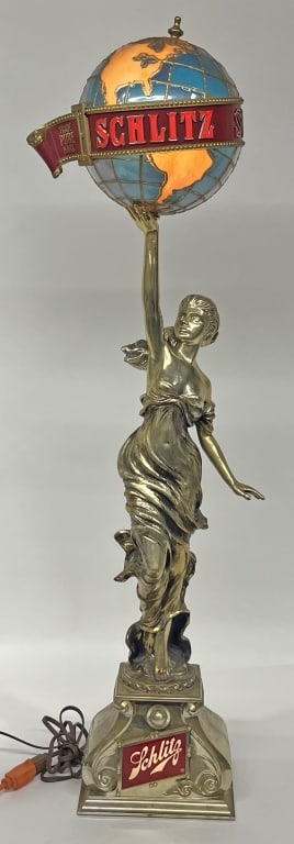 SCHLITZ BEER LIGHTED LADY w/ GLOBE STATUE (1 of 5)