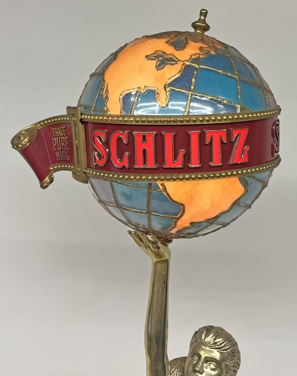 SCHLITZ BEER LIGHTED LADY w/ GLOBE STATUE - 2
