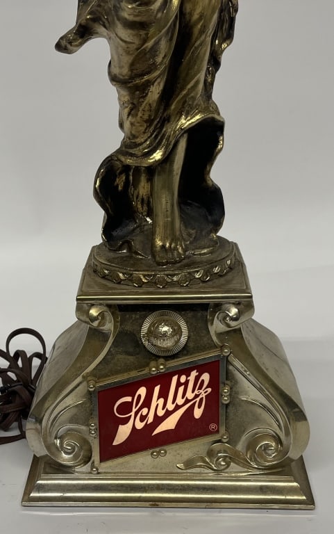 SCHLITZ BEER LIGHTED LADY w/ GLOBE STATUE - 4