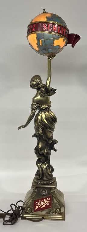 SCHLITZ BEER LIGHTED LADY w/ GLOBE STATUE - 5