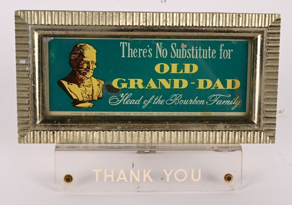 OLD GRAND-DAD REVERSE PAINTED CASH REGISTER SIGN (1 of 3)