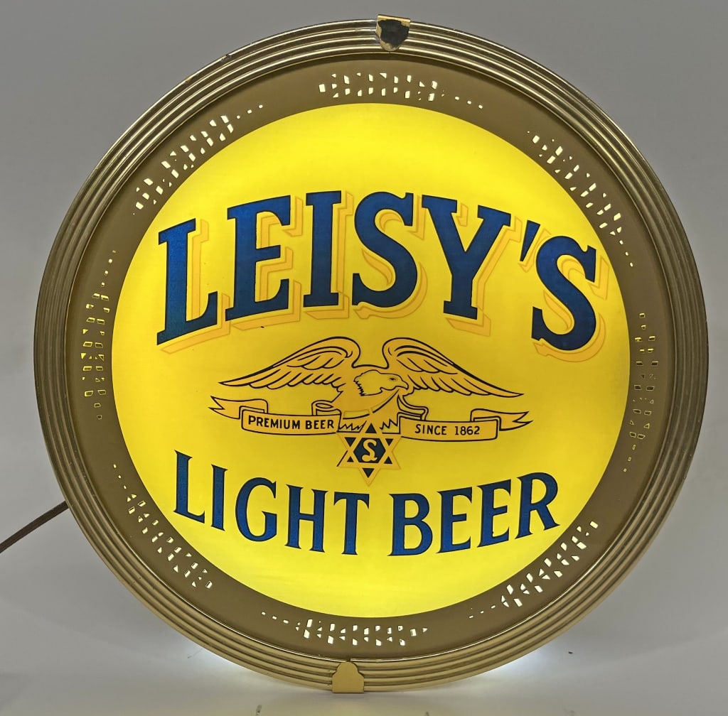 LEISY'S BEER REVERSE PAINTED LIGHTUP SPINNER SIGN (1 of 3)