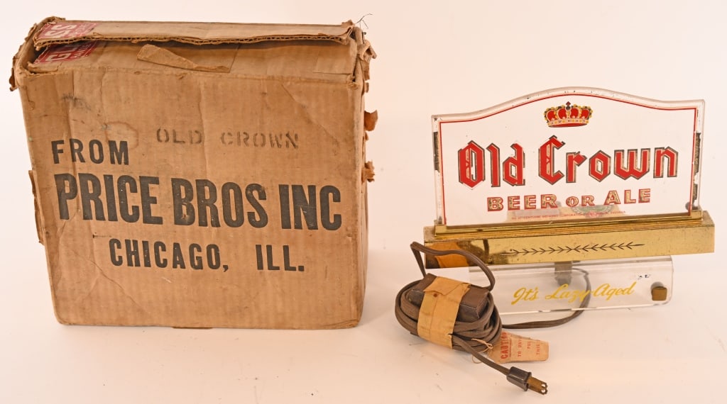 OLD CROWN BEER LIGHTUP REGISTER SIGN w/ BOX: Old Crown Beer or Ale Lightup Cash Register Sign. Worked when tested. Brewed in Fort Wayne, IN. Boxed 10" Excellent