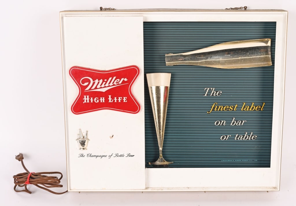 MILLER HIGH LIFE LIGHTUP SIGN: Miller High Life Lightup Sign. All original and worked when tested. 19 1/2"x16 1/2" Excellent