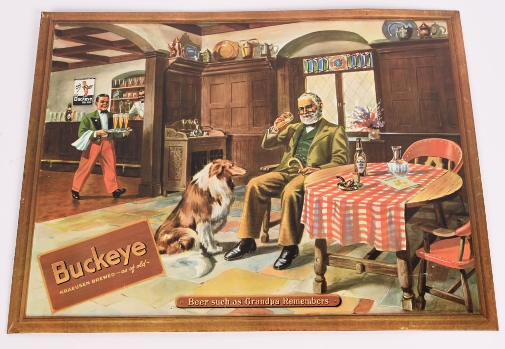 BUCKEYE BEER TIN OVER CARDBOARD SIGN (1 of 5)