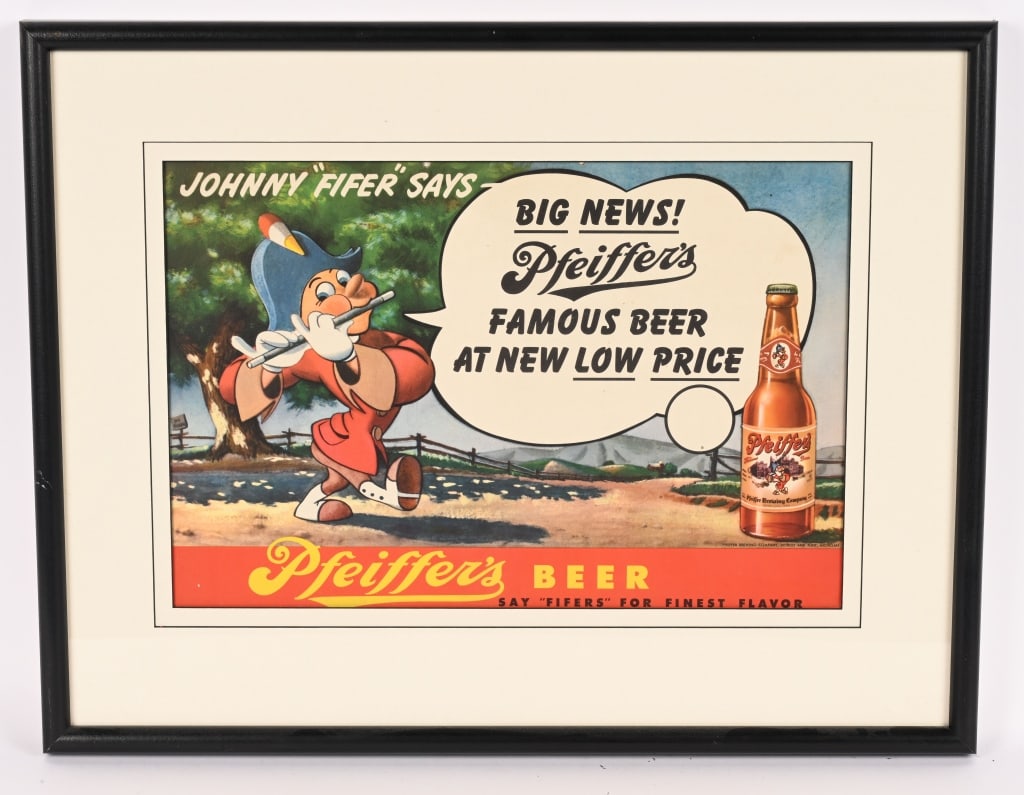 PFEIFFER'S BEER FRAMED ADVERTISING LITHO: Pfeiffer's Beer Framed Advertising Litho. Great image with nice colors. Professionally fit framed. Brewed in Detroit, MI. 25"x19" Excellent