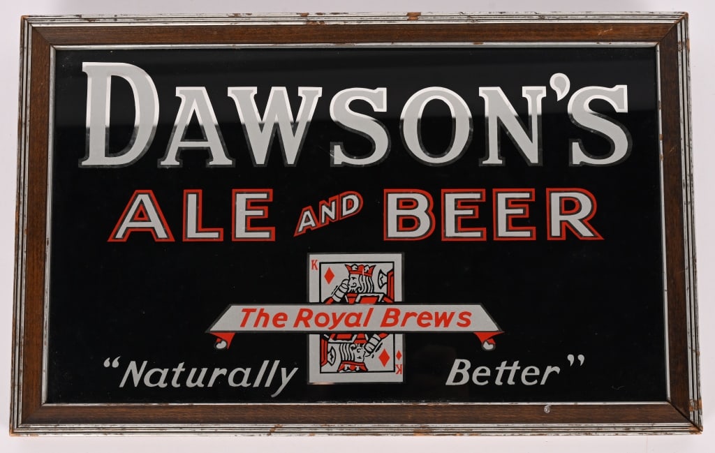 DAWSON'S ALE & BEER REVERSE PAINTED GLASS SIGN (1 of 4)