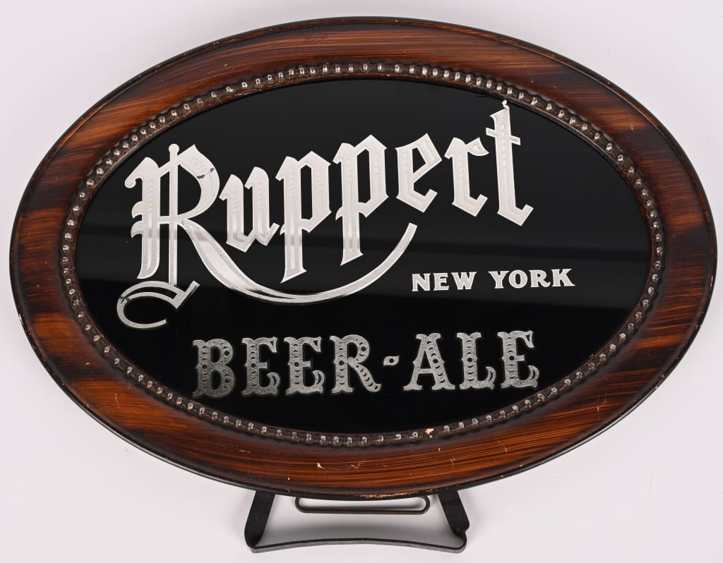 RUPPERT BEER - ALE REVERSE PAINTED GLASS SIGN: Ruppert Beer - Ale reverse painted glass Sign. Great condition in original frame. Brewed in New York. 18"x13" Excellent