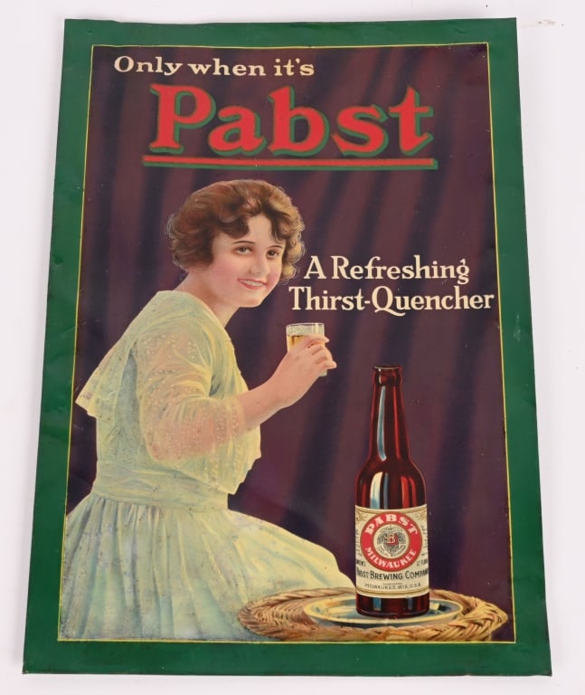 PABST BEER TIN OVER CARDBOARD SIGN (1 of 5)