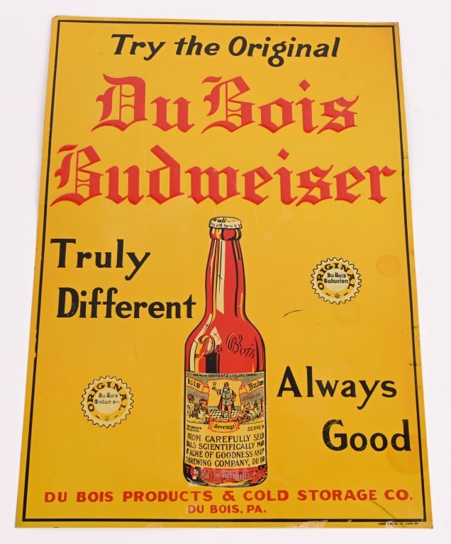 DU BOIS BUDWEISER EMBOSSED TIN SIGN (1 of 4)